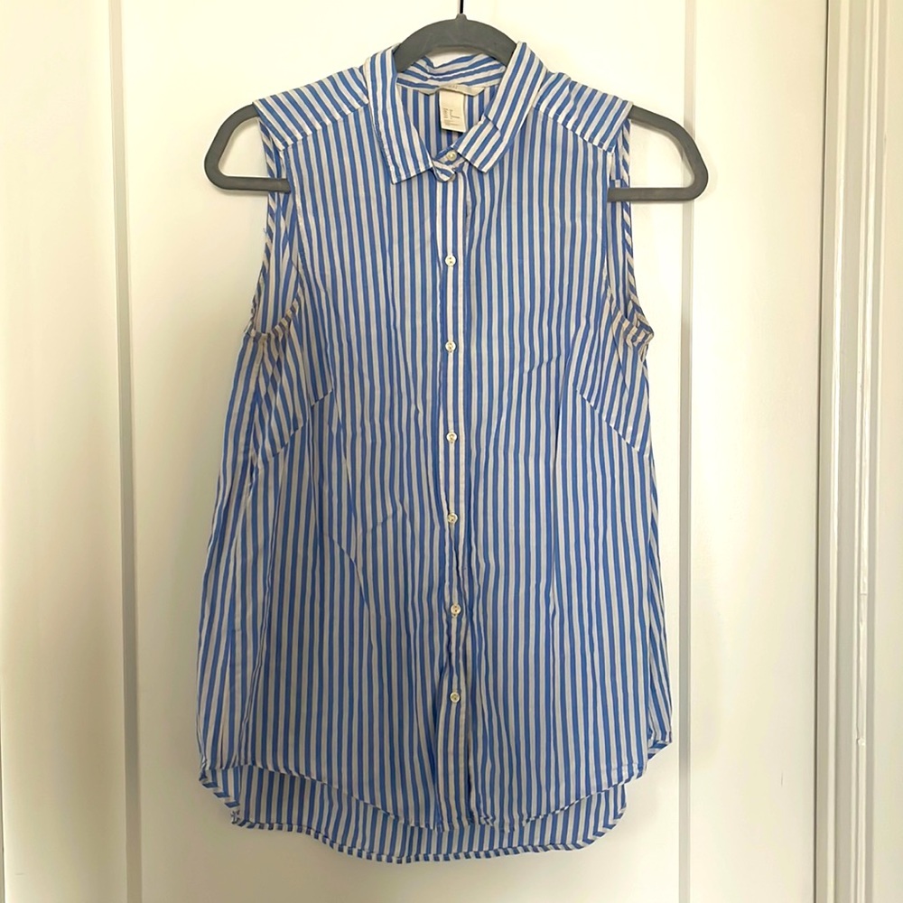 H&M Blue and White Stripped Button Up Blouse